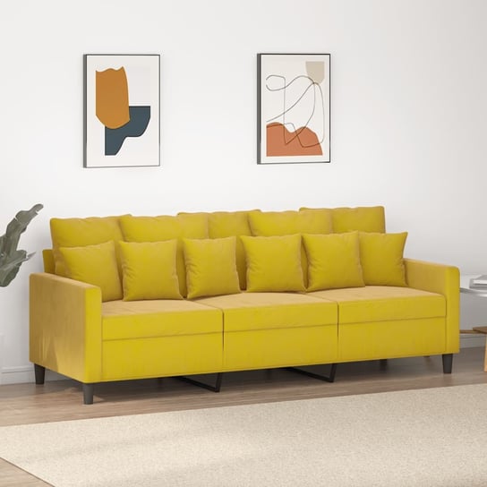 vidaXL Sofa 3-osobowa, żółty, 180 cm, tapicerowana aksamitem Inna marka