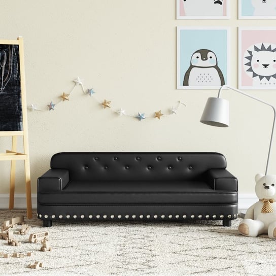 vidaXL Sofa dla dzieci, czarna, 90x53x30 cm, sztuczna skóra vidaXL