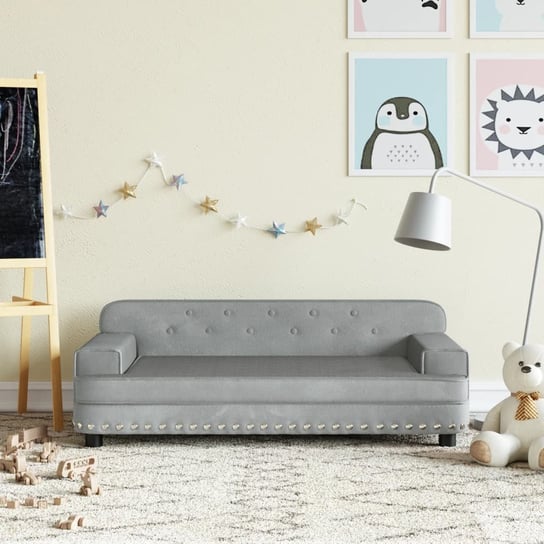 vidaXL Sofa dla dzieci, jasnoszara, 90x53x30 cm, aksamit vidaXL