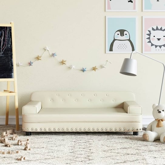 vidaXL Sofa dla dzieci, kremowa, 90x53x30 cm, sztuczna skóra vidaXL