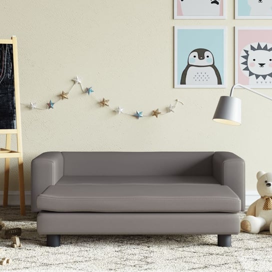 vidaXL Sofa dziecięca z podnóżkiem, szara, 100x50x30 cm, ekoskóra vidaXL