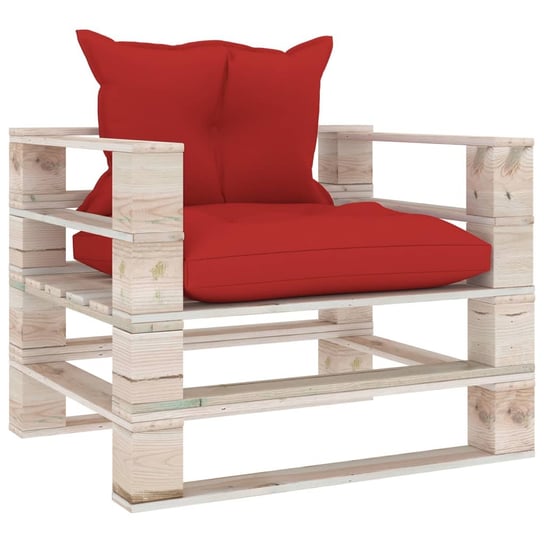 vidaXL Sofa ogrodowa z palet, czerwone poduszki, drewno sosnowe vidaXL
