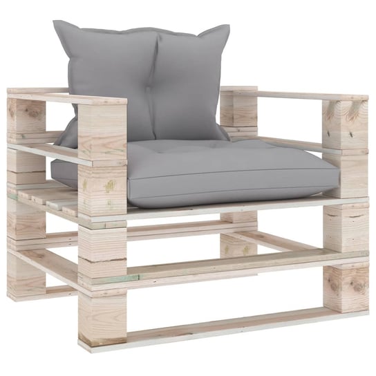 vidaXL Sofa ogrodowa z palet, z szarymi poduszkami, drewno sosnowe vidaXL