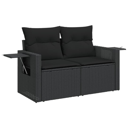 vidaXL Sofa ogrodowa z poduszkami, 2-osobowa, czarna, polirattan vidaXL