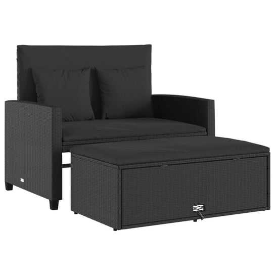 vidaXL Sofa ogrodowa z poduszkami, 2-osobowa, czarna, polirattan vidaXL