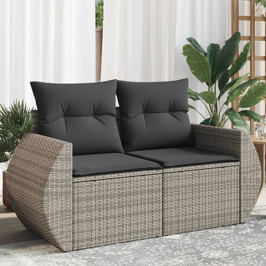 vidaXL Sofa ogrodowa z poduszkami, 2-osobowa, szara, polirattan vidaXL