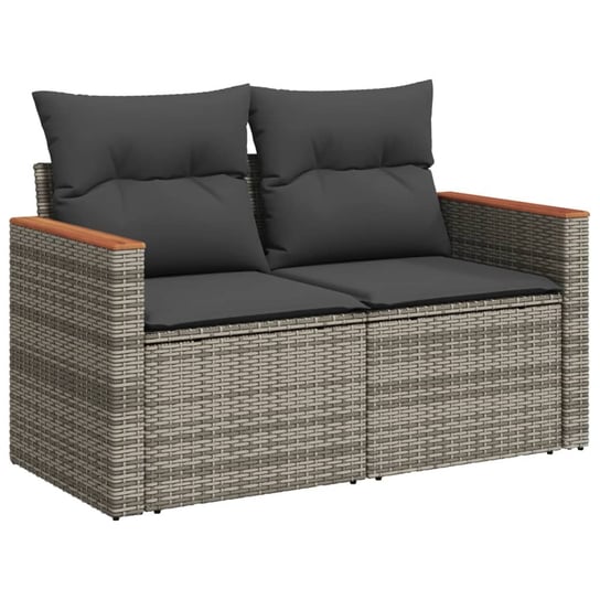 vidaXL Sofa ogrodowa z poduszkami, 2-osobowa, szara, polirattan vidaXL