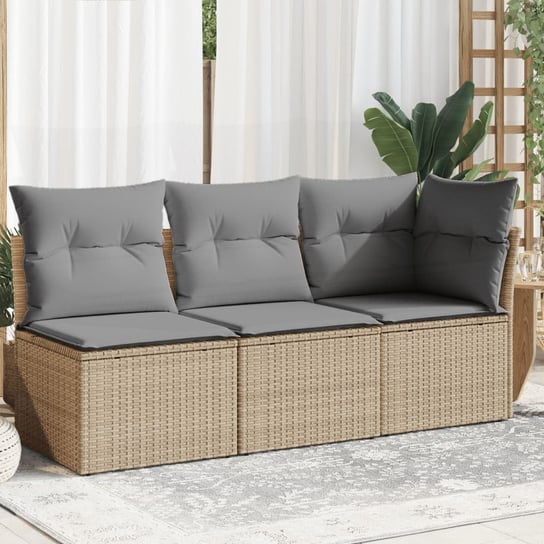 vidaXL Sofa ogrodowa z poduszkami, 3-osobowa, beż, polirattan vidaXL