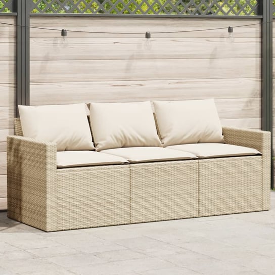 vidaXL Sofa ogrodowa z poduszkami, 3-osobowa, beż, polirattan vidaXL
