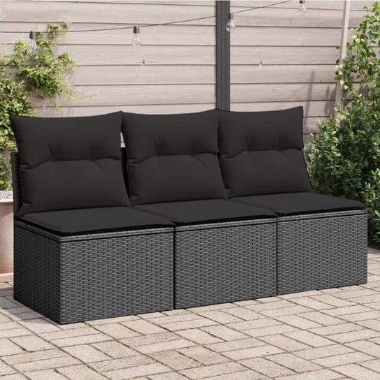 vidaXL Sofa ogrodowa z poduszkami, 3-osobowa, czarna, polirattan vidaXL