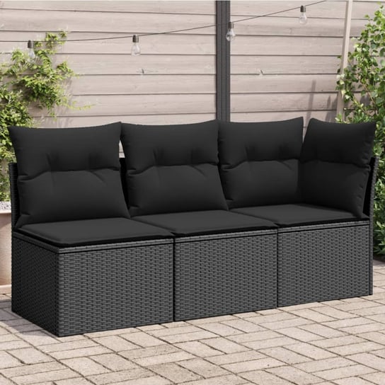 vidaXL Sofa ogrodowa z poduszkami, 3-osobowa, czarna, polirattan vidaXL