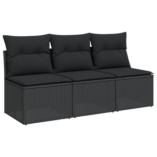 vidaXL Sofa ogrodowa z poduszkami, 3-osobowa, czarna, polirattan vidaXL