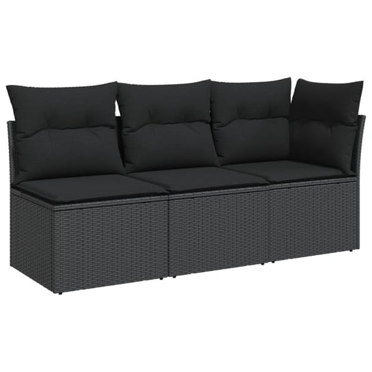 vidaXL Sofa ogrodowa z poduszkami, 3-osobowa, czarna, polirattan vidaXL