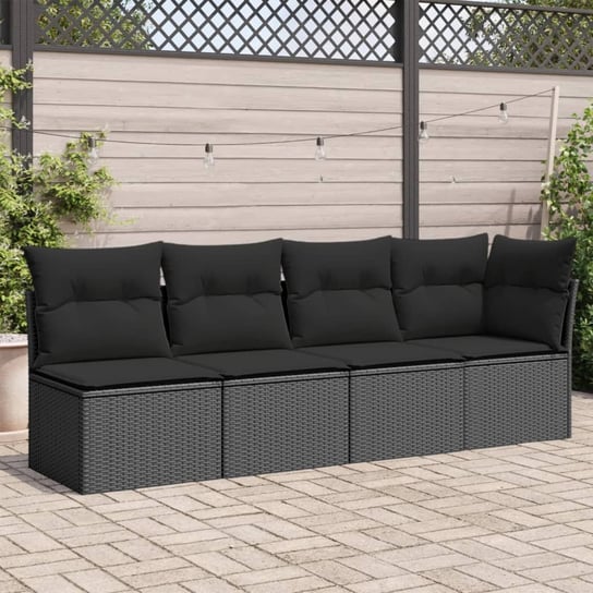 vidaXL Sofa ogrodowa z poduszkami, 4-osobowa, czarna, polirattan vidaXL