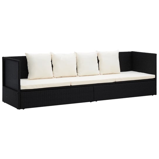 vidaXL Sofa ogrodowa z poduszkami, polirattan, czarna vidaXL