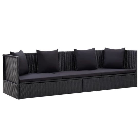 vidaXL Sofa ogrodowa z poduszkami, polirattan, czarna vidaXL