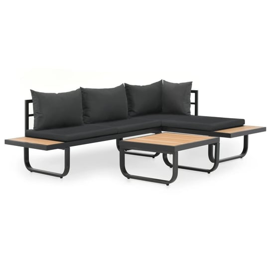 vidaXL Sofa ogrodowa ze stołem i poduszkami, narożna, aluminium, WPC vidaXL