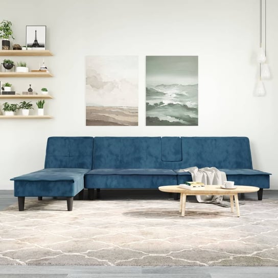 vidaXL Sofa rozkładana w kształcie L, niebieska, 255x140x70 , aksamit vidaXL