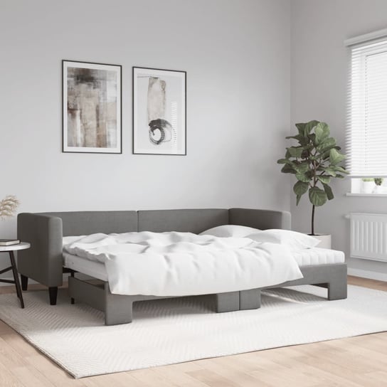vidaXL Sofa rozsuwana z materacami, ciemnoszara, 80x200 cm, tkanina vidaXL
