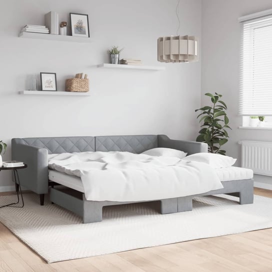 vidaXL Sofa rozsuwana z materacami, jasnoszara, 100x200 cm, tkanina vidaXL