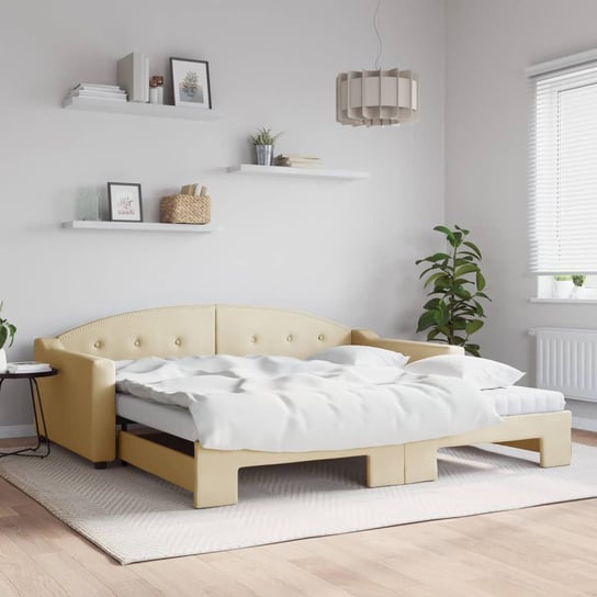 vidaXL Sofa rozsuwana z materacami, kremowa, 100x200 cm, tkanina vidaXL