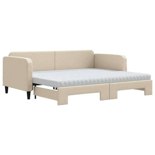 vidaXL Sofa rozsuwana z materacami, kremowa, 90x200 cm, tkanina vidaXL