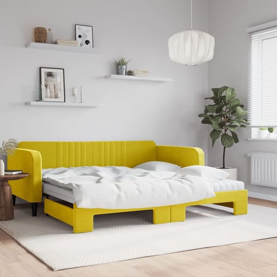vidaXL Sofa rozsuwana z materacami, żółta, 100x200 cm, aksamit vidaXL