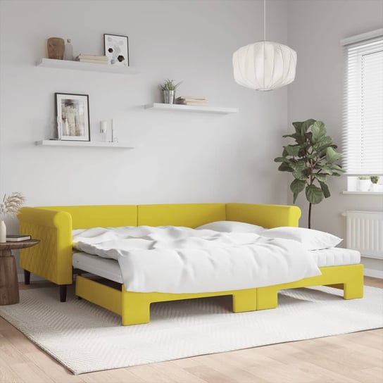 vidaXL Sofa rozsuwana z materacami, żółta, 100x200 cm, aksamit vidaXL