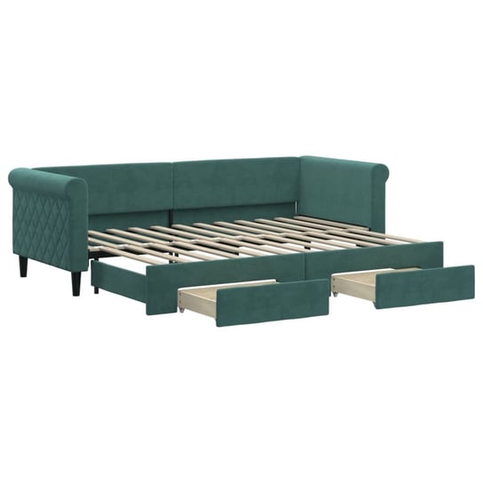 vidaXL Sofa rozsuwana z szufladami, ciemnozielona, 80x200 cm, aksamit vidaXL