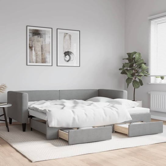 vidaXL Sofa rozsuwana z szufladami, jasnoszara, 90x200 cm, tkanina vidaXL