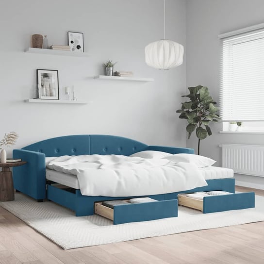 vidaXL Sofa rozsuwana z szufladami, niebieska, 100x200 cm, aksamit vidaXL