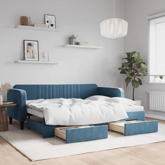 vidaXL Sofa rozsuwana z szufladami, niebieska, 80x200 cm, aksamit vidaXL
