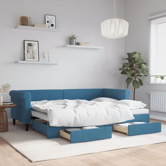 vidaXL Sofa rozsuwana z szufladami, niebieska, 80x200 cm, aksamit vidaXL