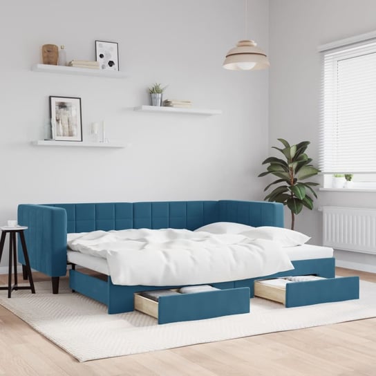 vidaXL Sofa rozsuwana z szufladami, niebieska, 90x200 cm, aksamit vidaXL