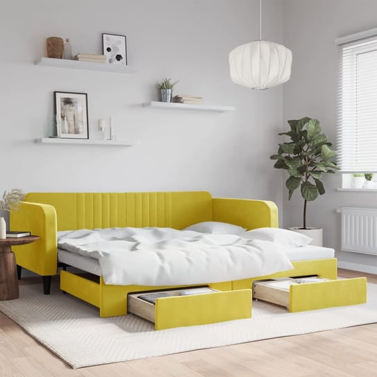 vidaXL Sofa rozsuwana z szufladami, żółta, 100x200 cm, aksamit vidaXL