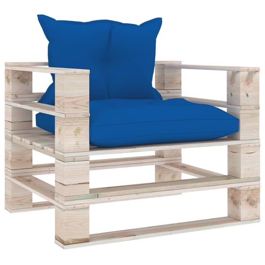 vidaXL Sofa środkowa z palet, z niebieskimi poduszkami, drewno sosnowe vidaXL