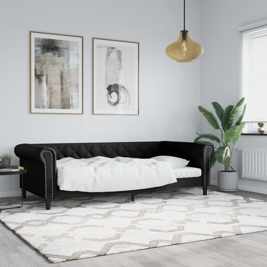 vidaXL Sofa z funkcją spania, czarna, 90x200 cm, obita sztuczną skórą vidaXL