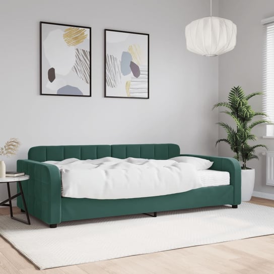 vidaXL Sofa z materacem do spania, ciemnozielona, 100x200 cm, aksamit vidaXL