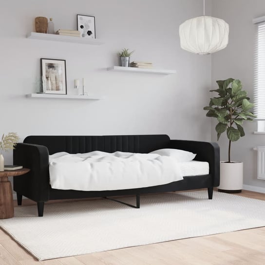 vidaXL Sofa z materacem do spania, czarna, 90x200 cm, aksamit vidaXL