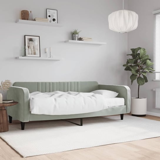vidaXL Sofa z materacem do spania, jasnoszara, 100x200 cm, aksamit vidaXL