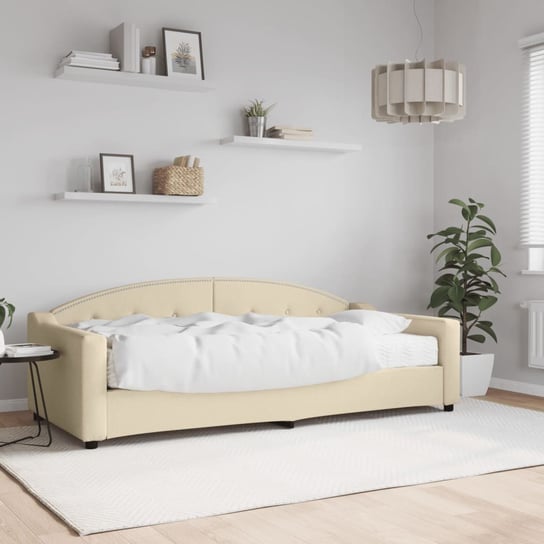 vidaXL Sofa z materacem do spania, kremowa, 90x200 cm, tkanina vidaXL