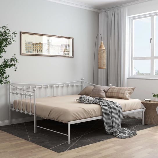 vidaXL Sofa z wysuwaną ramą łóżka, biała, metalowa, 90x200 cm vidaXL