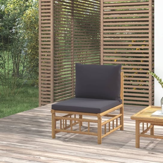 vidaXL Środkowa sofa ogrodowa z ciemnoszarymi poduszkami, bambusowa vidaXL