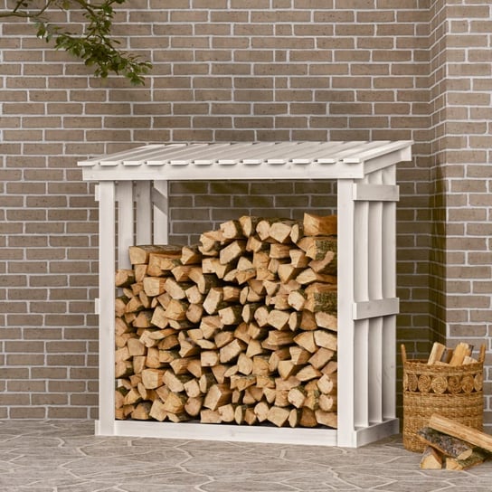 vidaXL Stojak na drewno opałowe, biały, 108x64,5x109cm, drewno sosnowe vidaXL