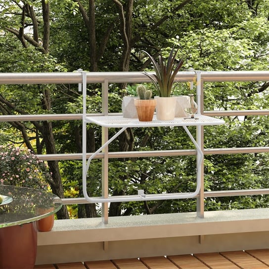 vidaXL Stolik balkonowy, biały, 60x40 cm, stalowy vidaXL