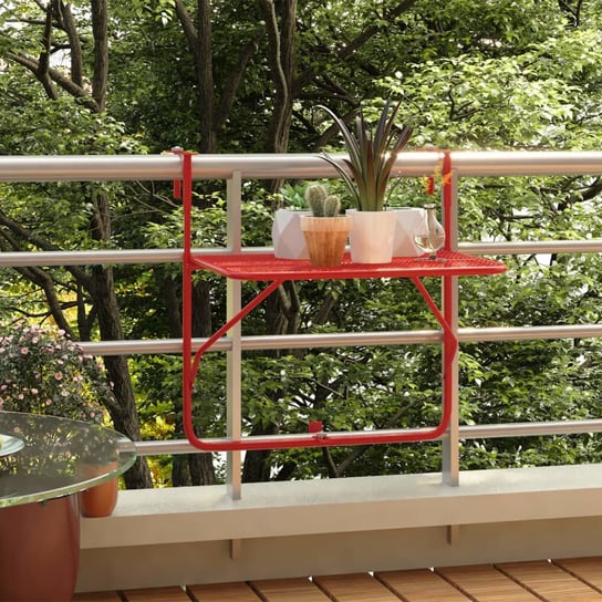 vidaXL Stolik balkonowy, czerwony, 60x40 cm, stalowy vidaXL