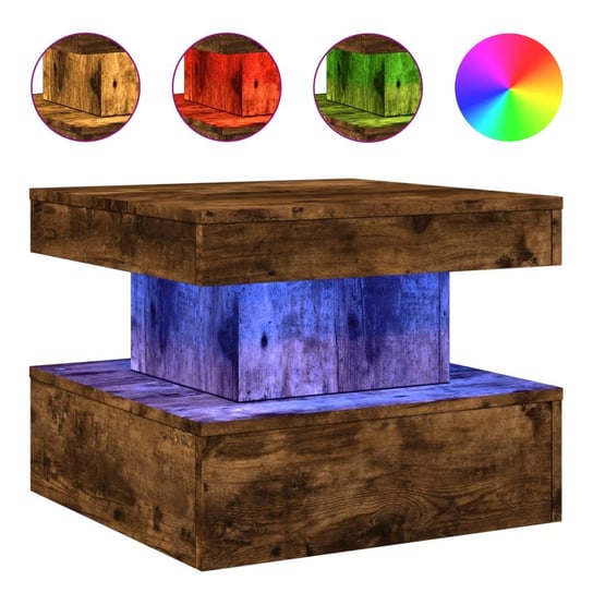 vidaXL Stolik kawowy z oświetleniem LED, przydymiony dąb, 50x50x40 cm vidaXL