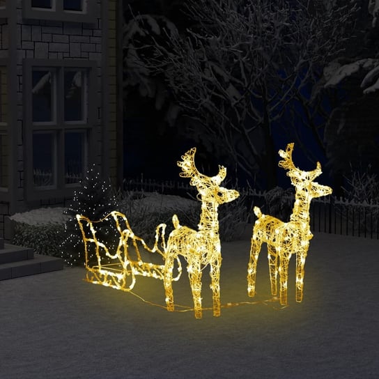 vidaXL Świąteczna dekoracja renifery z saniami, 160 diod LED, 130 cm vidaXL