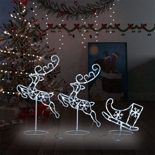 vidaXL Świąteczne, lecące renifery z saniami, akryl, 260x21x87 cm vidaXL