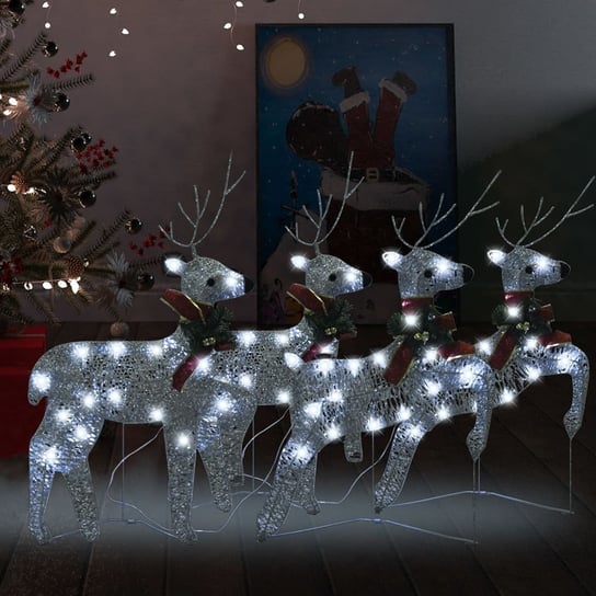 vidaXL Świąteczne renifery, 4 szt., 80 srebrnych LED vidaXL